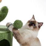 ZUN Cactus Cat Tree Cat Tower with Warmy Condo, Plush Perches, Sisal Scratching Post and Fluffy Balls 97073678