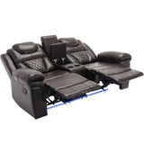 ZUN Home Theater Seating Manual Recliner Loveseat with Hide-Away Storage, Cup Holders and LED Light WF310726AAD