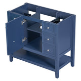 ZUN 36" Bathroom Vanity without Sink, Cabinet Base Only, One Cabinet and three Drawers, Blue WF306244AAC