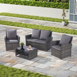 ZUN 4 Pieces Outdoor Patio Furniture Sets Garden Rattan Chair Wicker Set, Poolside Lawn Chairs with W874P146980