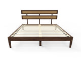 Dark walnut wood painted finish rattan and pine wood double headboard full size wooden bed, 43829429