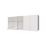 Natural Oak and White Kitchen Cabinet with Microwave Space and Open Shelf B062P290291