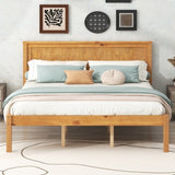 Platform Bed Frame with Headboard, Wood Slat Support, No Box Spring Needed, Queen, Oak WF212813AAN