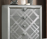 Contemporary Style 1pc Chest Acrylic Legs Embossed Art Deco Diamond Faux Drawers Handles Silver B2741P368921
