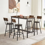 ZUN Pub High Dining Table 5 Piece Set, Industrial Style Pub Table, 4 PU Leather Bar Chairs for Kitchen 97578005