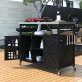 K&K Outdoor Kitchen Island, Rolling Bar Cart & Storage Cabinet, Farmhouse Solid Wood Outdoor Grill N707P235043B