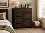 Dark Brown Pine 5-Drawer Chest, Modern Nordic Bedroom Storage Cabinet, Organizer, Space-Saving B2770P509877