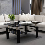 ZUN Rectangle Black Glass Coffee Table, Clear Coffee Table,Modern Side Center Tables for Living W24138125
