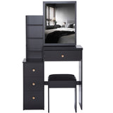 Small Size Left Bedside Cabinet Vanity Table Cushioned Stool, Extra Large Sliding Mirror, Multi W936P202291