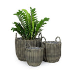 ZUN 3-Pack Wicker Multi-purposes Basket with handler - Planter basket - Gray B046P144686