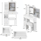 29.2" Small Size Left Drawer Desktop Vanity Table Cushioned Stool, 2 AC2 USB Power Station, Hair W3258P299616