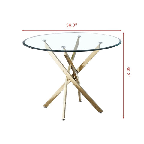 ZUN Contemporary Round Clear Dining Tempered Glass Table with Gold Finish Stainless Steel Legs 84860336