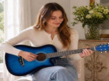 Blue 38-inch Acoustic Guitar with Picks, Strings, Capo, Case, Tuner, and Strap 24629343