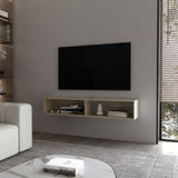 Central Floating media rack in melamine with two shelves,white oak B128P227635