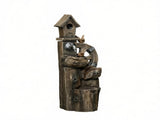 Outdoor Garden Water Fountain 3-Tier Cascading Waterfall with LED Lights, Water Wheel & Birdhouse 43826815