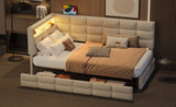 Upholstered Twin Size Daybed with Storage 2 Drawers and Charging Station, Day Bed Frame with LED N733P285121A
