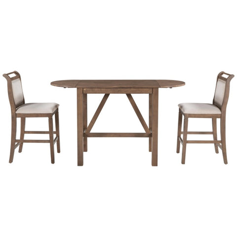 ZUN 3-Piece Wood Counter Height Drop Leaf Dining Table Set with 2 Upholstered Dining Chairs for Small 95817817