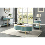 Glam Contemporary Light Teal 1pc End Table White Faux Marble Top Living Room Table Open Bottom B011P184960
