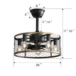 ZUN 20 Inch Industrial Caged Ceiling Fan With 7-ABS Blades Remote Control, Small Ceiling Fan Reversible W882P221512