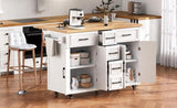 K&K 56.5'' Kitchen Island with Drop Leaf, Power Outlet, Embossed Vertical Stripe Rolling Kitchen N707P263094W