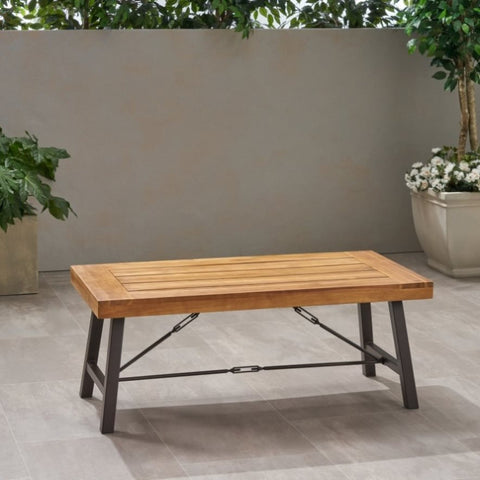 ZUN Outdoor Acacia Wood Coffee Table, Teak Finish / Rustic Metal Brown and Black, 27.25"D x 45.75"W x 62348.00