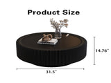 Black Round Fluted Coffee Table with Tempered Glass Top, PU Leather Body , Baked Enamel Metal Base & W3081P428980