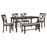 ZUN 6-Piece Kitchen Dining Table Set Wooden Rectangular Dining Table, 4 Fabric Chairs and Bench Family 82897047