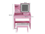 3-Color LED Vanity Mirror with Stool, Pink Dressing Table for Bedroom, 2 Drawers & 5 Storage W2700P457871