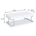 ZUN White High Gloss and Chrome Coffee Table with Bottom Shelf B062P181385