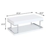 ZUN White High Gloss and Chrome Coffee Table with Bottom Shelf B062P181385