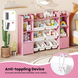 Pink Multi-Functional Kids Storage Shelf - Toy OrganizerBookcase, 56"x12"x39", Anti-Toppling, 35588897