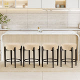Mid-Century Modern Chair Set of 4 - 23.6" Backless Kitchen Stools with Beige Boucle Upholstery & T3661P338512