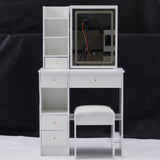 29.2" Small Size Left Drawer Desktop Vanity Table Cushioned Stool, Large Sliding, Touch Control, W3258P299611