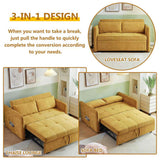 53.5"Chenille fabric pull-out sofa bed,sleeper loveseat couch with adjustable armrests-Yellow 00609460