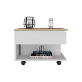 Lift Top Coffee Table, Casters, One Shelf, White / Light Oak B097132912