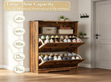 Rustic Brown Narrow Shoe Storage Cabinet 2 Flip Drawers Design, Space-Saving Shoe Rack 19326860