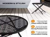 18 inch Folding Side Table, Metal Steel Outdoor Round Coffee Table with Flower Cutouts for 23715014