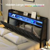 Queen Bed Frame, Ergonomic Headboard with Multi-Space Storage, Bedframe with Charging Station RGB B2716P332042