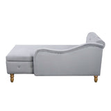 Grey Chaise Lounge Indoor,Velvet Lounge Chair for Bedroom with Storage & Pillow,Modern Upholstered W1170100897