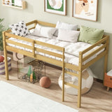 Solid Wooden, Rubber Wooden Twin Loft Bed with Ladder, Bed Platform of Strengthened Slats, Natural W504P190954