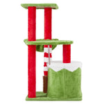 ZUN 32in Cat Scratching Posts Tower with Cat Condo and Hammock, Christmas Themed Plush Cat Tree with Cat 13527458