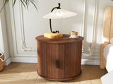 Mid Century Modern Cylinder End Table with Built-in Charging Station & Sliding Door, 2-Tier Storage 06416937