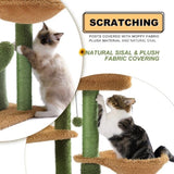 ZUN Cactus Cat Tree Cat Tower with Sisal Covered Scratching Post, Cozy Condo, Plush Perches and Fluffy 93247813