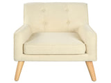 Mid-Century Modern Armchair - Tufted Fabric Accent Chair with Solid Wood Legs for Living Room, N767P419113B