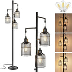 ZUN Industrial Floor Lamp for Living Room,LED Farmhouse Standing Lamp with 3 Birdcage Hanging Shade, T3146P263608