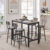 Bar Table Set with 4 Bar stools PU Soft seat with backrest, Grey, 47.24'' L x 23.62'' W x 35.43'' H W1162102876