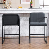 Set of 2,Modern Upholstered Counter Height Bar Stool with Armrests, Metal Frame and Padded Seat, W1901P225274
