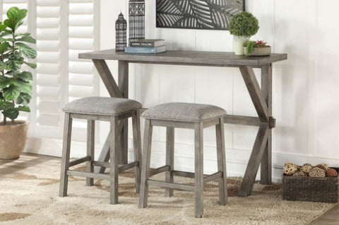 ZUN 3-Piece Pack Counter Height Set Table and 2 Barstools Upholstered Seat Gray Finish Dining Kitchen B011P156869