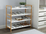 2 Pack Bamboo 4 Tier Stackable 12 Pair Shoe Rack in White 00575025
