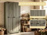 Distressed Gray 67" Tall Farmhouse Food Pantry Freestanding Cabinet with Multi-Level Adjustable 31486998